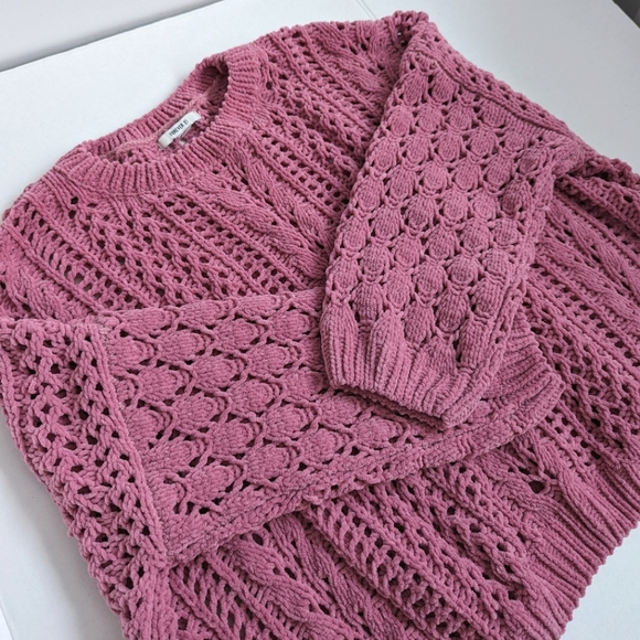 Forever 21 Fuzzy Open Knit Sweater Dusty Rose - Picture 4 of 7